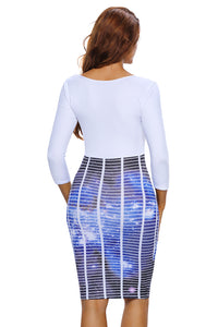 Sexy Half Sleeve O Neck Galaxy Skirt Patchwork Bodycon Dress