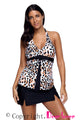 Sexy Halter Leopard Flyaway Tankini and Skirted Swimsuit