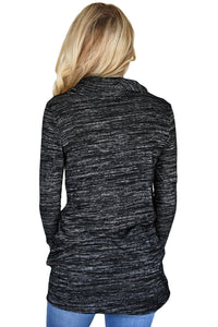 Sexy Heather Black Cozy Cowl Neck Drawstring Sweatshirt