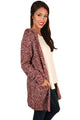 Sexy Heathered Red Long Sleeve Hooded Long Cardigan