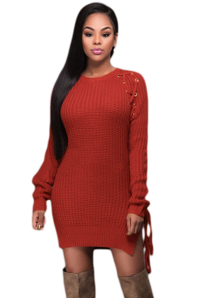 Lace up sweater top dress