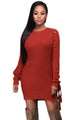 Sexy Henna Knit Lace up Side Long Sleeves Sweater Dress