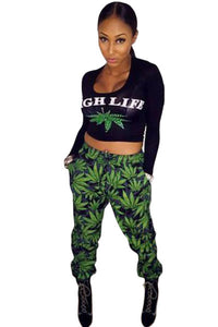 Sexy High Life Weed Print Pant Set