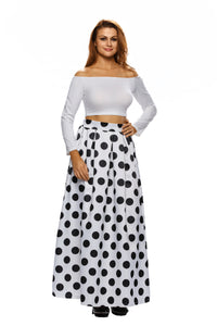 Sexy High Waist Polka Dot Print Pleated Maxi Skirt