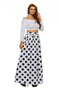 Sexy High Waist Polka Dot Print Pleated Maxi Skirt