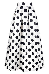 Sexy High Waist Polka Dot Print Pleated Maxi Skirt