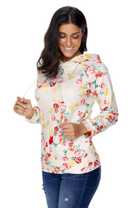 Sexy Hooded Floral Sweatshirt with Drawstring
