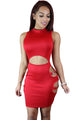 Sexy Hot Red Cut out Mock Neck Club Dress