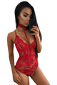 Sexy Hot Red Sheer Lace Choker Neck Teddy Lingerie