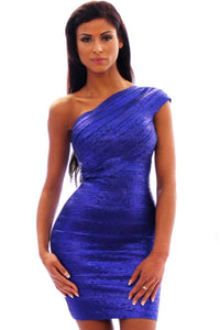 Sexy Hot Sexy Luxury Blue One-shoulder Bandage Evening Dress