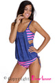 Sexy Jeans Blue Layered-Style Striped Tankini with Triangular Briefs