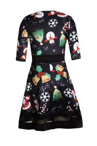 Sexy Jolly Christmas Cartoon Print Black A-line Dress