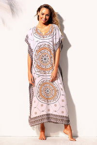 Sexy Khaki Bohemian Print Kaftan Maxi Dress