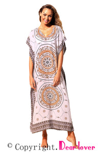 Sexy Khaki Bohemian Print Kaftan Maxi Dress