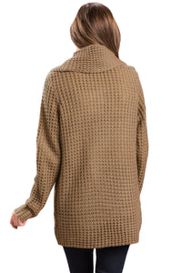 Sexy Khaki Buttoned Wrap Cowl Neck Sweater