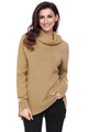 Sexy Khaki Causal Knit High Neck Loose Sweater