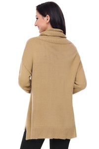 Sexy Khaki Causal Knit High Neck Loose Sweater