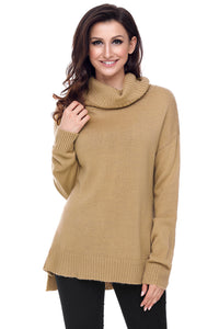 Sexy Khaki Causal Knit High Neck Loose Sweater