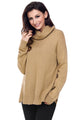 Sexy Khaki Causal Knit High Neck Loose Sweater