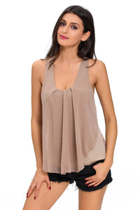 Sexy Khaki Chiffon Ruffle Front Tank Top