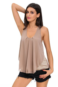 Sexy Khaki Chiffon Ruffle Front Tank Top