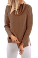 Sexy Khaki Cowl Neck Side Split Sweater