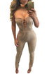 Sexy Khaki Deep V Lace-up Faux Suede Strapless Jumpsuit