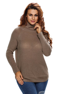 Sexy Khaki High Neck Pullover Side Zipped Sweater Top