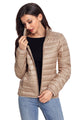 Sexy Khaki High Neck Quilted Cotton Jacket