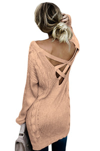 Sexy Khaki Modern Lady Cable Knit Sweater