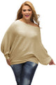 Sexy Khaki Off Shoulder Bat Long Sleeves Loose Fit Sweater