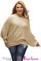Sexy Khaki Off Shoulder Bat Long Sleeves Loose Fit Sweater