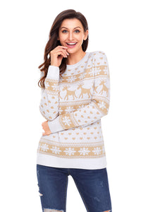 Sexy Khaki Reindeer and Snowflake Knit Christmas Sweater