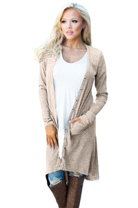 Sexy Khaki Ribbed Hi Low Long Cardigan with Pockets