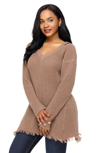 Sexy Khaki V Neck Waffle Knit Sweater