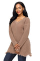 Sexy Khaki V Neck Waffle Knit Sweater