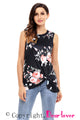 Sexy Knot Front Detail Black Floral Tank Top