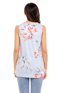 Sexy Knot Front Detail Grey Floral Tank Top