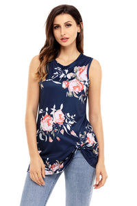 Sexy Knot Front Detail Navy Floral Tank Top