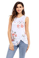 Sexy Knot Front Detail White Floral Tank Top