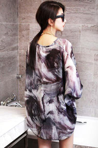 Sexy Korean Fashion Mix Color Print Chiffon Blouse