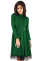 Sexy Lace Hemline Detail Green Long Sleeve Skater Dress