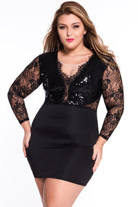 Sexy Lace Sequin Embellished Bodycon Party Dress