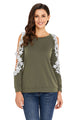 Sexy Lace Trim Cold Shoulder Green Long Sleeve Top