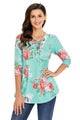 Sexy Lace Up V Neck Mint Floral Blouse