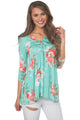 Sexy Lace Up V Neck Mint Floral Blouse