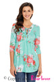 Sexy Lace Up V Neck Mint Floral Blouse