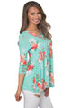 Sexy Lace Up V Neck Mint Floral Blouse
