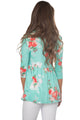 Sexy Lace Up V Neck Mint Floral Blouse