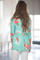 Sexy Lace Up V Neck Mint Floral Blouse